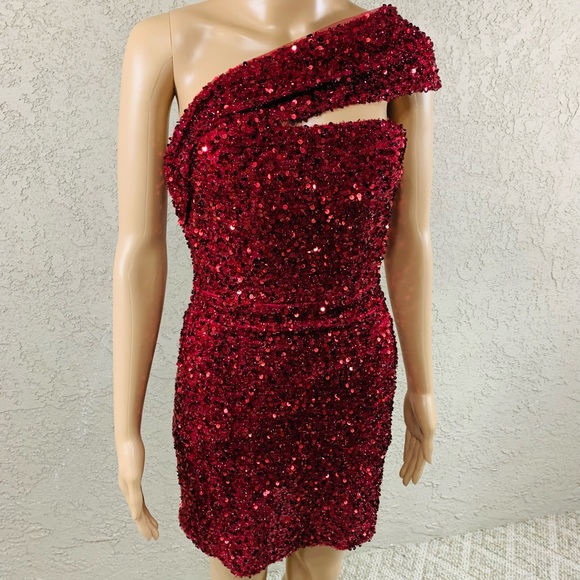 NWT GB Social Sequin One Shoulder Mini Dress - Picture 9 of 11